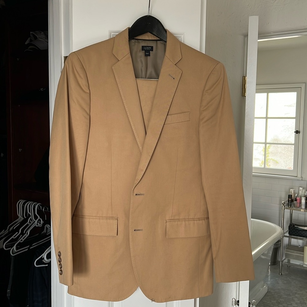 J Crew Ludlow Suit (Jacket and Pants). Camel. Size 36R.